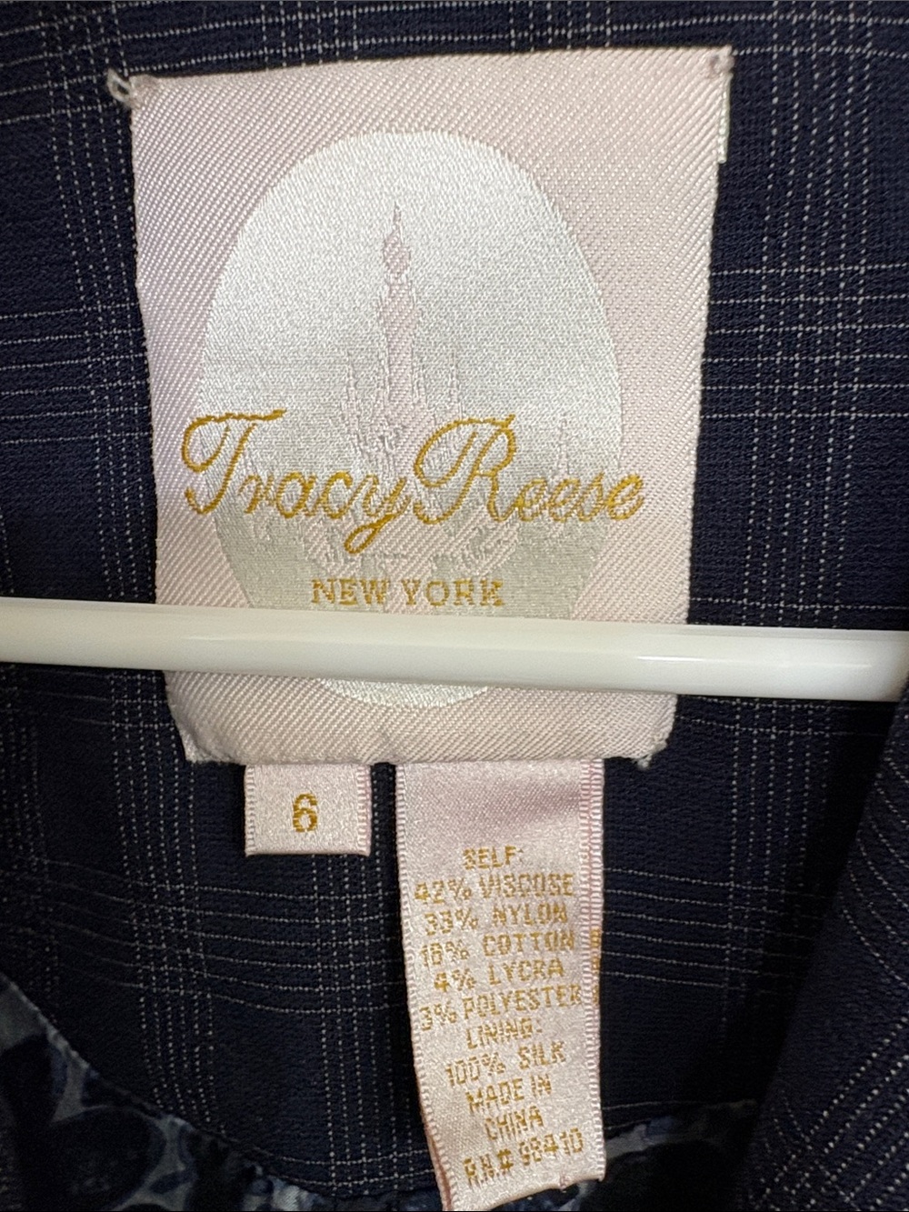 Tracy Reese Navy Plaid Tailored Blazer with Contrast Stitching - Picture 4 of 12